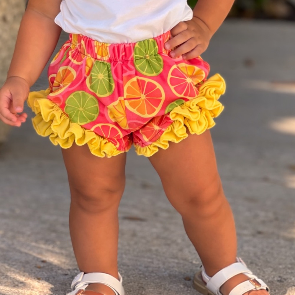 Trendy boutique Neon Citrus Ruffle Cotton Shorts Cover Modesty cute